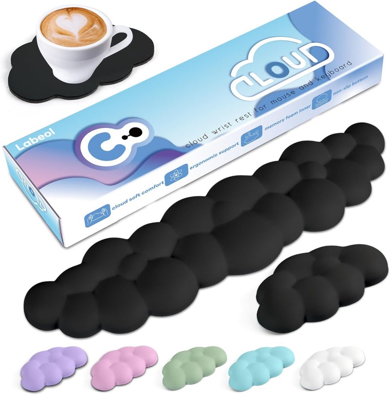 Labeol Cloud Wrist Rest for Computer Keyboard Arm Wrist Rest with Non-Slip Base Extended Wrist Rest Ergonomic Memory Foam for Keyboard and Mouse Typing Pain Relief, Office, Gaming, Computer - Image 1